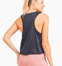 Load image into Gallery viewer, Mono B Black Racerback Flowy Cropped Tank Top