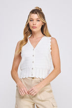 Load image into Gallery viewer, Off White Pointelle Scallop Button Vest