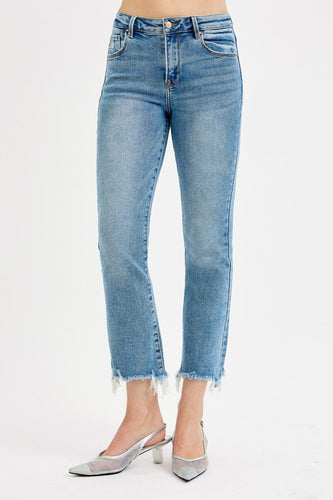 Risen Med. Denim HR Crop Straight Slim Jean