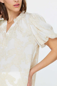 Natural Floral Print Ruffled Collar Blouse