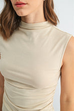 Load image into Gallery viewer, Lt. Taupe Shirring Waist Mock Neck Top