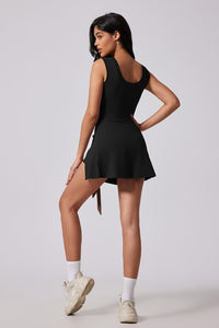 Black Slvls Tie Frnt Tennis Skort Dress
