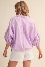 Load image into Gallery viewer, Lilac Embroidered Puff Slv Button Down Top