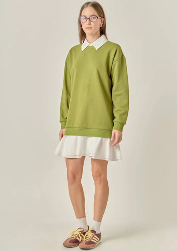 Olive/White Mixed Media Mini Dress