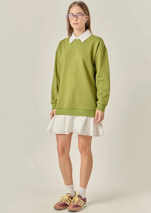 Olive/White Mixed Media Mini Dress