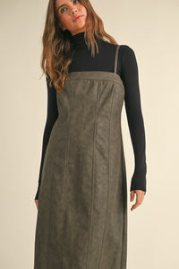 Brown Leather Mineral Wash Long Dress