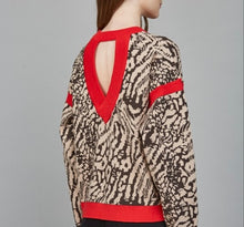 Load image into Gallery viewer, Back V Red Trim Leopard Sweater