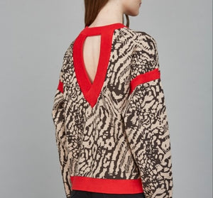 Back V Red Trim Leopard Sweater