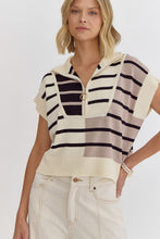 Load image into Gallery viewer, Cream Multi Colorblock Striped SS Top w/ Zipper