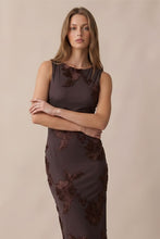 Load image into Gallery viewer, Brown Floral Mesh Midi Dress