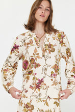 Load image into Gallery viewer, Mauve Corduroy Floral Split Neck LS Blouse