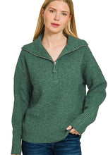 Load image into Gallery viewer, Half Zip High Collared Pullover Sweater Dk Green