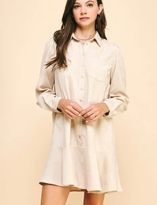 Oatmeal Corduroy Button Down LS Dress