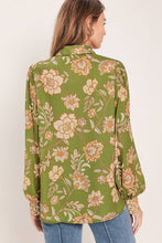 Load image into Gallery viewer, Olive Printed LS Button Down Blouse