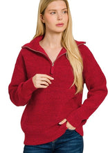 Load image into Gallery viewer, Half Zip High Collared Pullover Sweater Dk Red