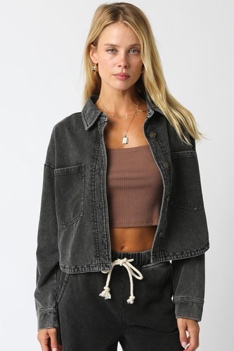 Black Woven Cropped Button Down Top/Jacket
