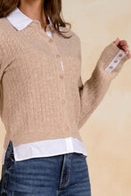 Load image into Gallery viewer, Tan/White Cardigan Collared Sweater Top