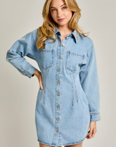 Denim LS Button Frnt Dress