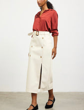 Load image into Gallery viewer, Cream Leather Midi Skirt w/ Belt