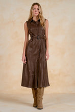 Load image into Gallery viewer, Brown Leather Belted Slvls Button Maxi Dress