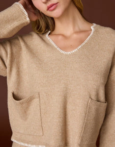 Taupe Stitch Detail Sweater