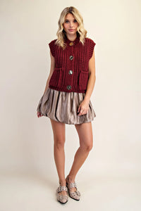 Maroon Frnt Gold Button Knit Vest