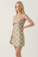 Load image into Gallery viewer, Mustard/Sage Tulip Jacquard Strapless Dress