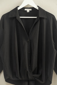 Black LS V-Neck Button Down Blouse
