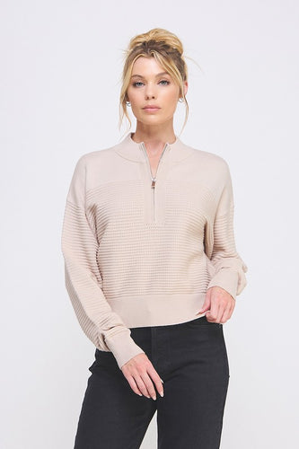 Sand Fine Gauge Dolman Half Zip Pullover