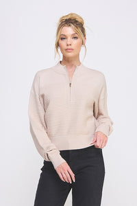 Sand Fine Gauge Dolman Half Zip Pullover