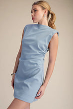 Load image into Gallery viewer, Dusty Blue Padded Shoulder Mini Dress