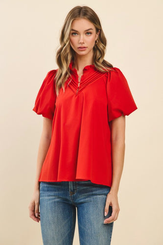 Ruffled Pleat Detail Blouse Red