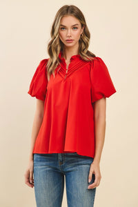 Ruffled Pleat Detail Blouse Red
