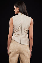 Load image into Gallery viewer, Beige Leather Distressed Asymetrical Top