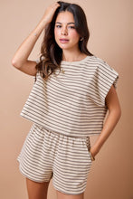 Load image into Gallery viewer, Tan/Brown Soft Striped Top + Shorts Set