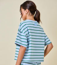 Load image into Gallery viewer, Baby Blue/Green Striped Top + Skort Set