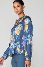 Load image into Gallery viewer, Blue Multi Floral LS Tie Frnt Blouse