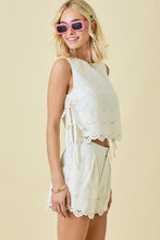 Load image into Gallery viewer, Cream Linen Embroidered Side Tie Top