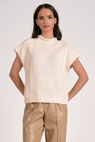 Off White Crew Neck Cap Slv Sweater Top