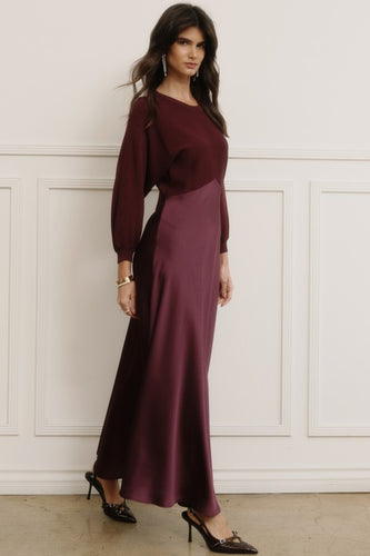 Maroon 3Q Slv Woven Mixed Media Dress