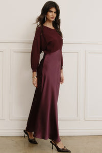 Maroon 3Q Slv Woven Mixed Media Dress