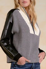 Load image into Gallery viewer, Grey Color Block/Leather 1/4 Zip Sweater