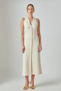 Ivory Knit Collared Midi Dress