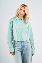 Load image into Gallery viewer, Green Striped Cropped Button Down Shirt
