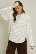Load image into Gallery viewer, Brown Cream Stripe Blouse Solid Collar