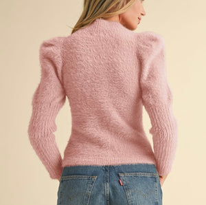 Dusty Pink Mock Neck Fuzzy Sweater