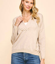 Load image into Gallery viewer, Oatmeal V-Neck Hooded Sweater Top