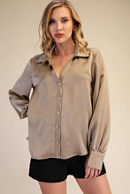 Load image into Gallery viewer, Mocha V-Neck Collared Button Down Shirt