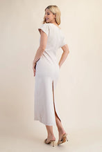 Load image into Gallery viewer, Cream Asymmetrical Waist Pleated Midi Dress