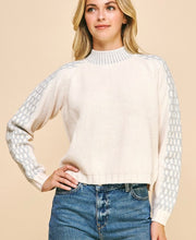 Load image into Gallery viewer, Ivory/Grey Stitching Mock Neck Sweater